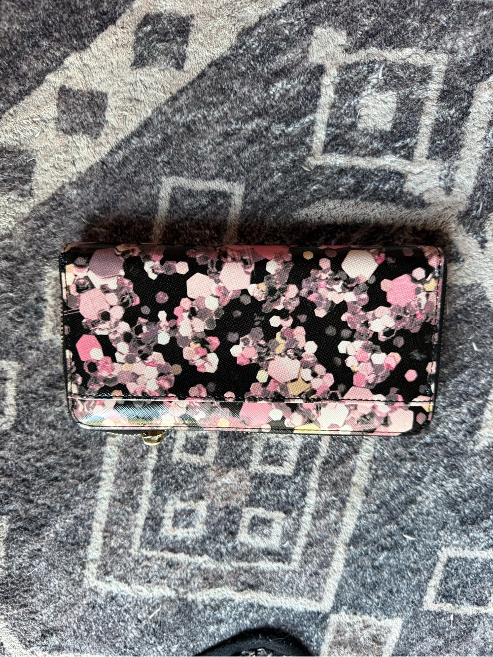 kate spade Pink and Black Floral Trifold Wallet
